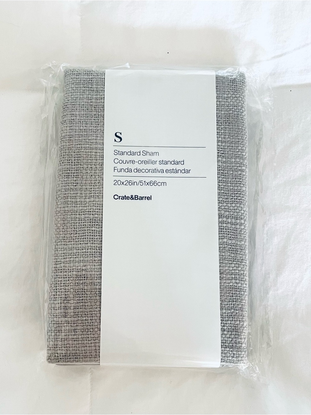 NIP Crate & Barrel Sham Tweed Gray 100% Cotton Button Back Standard